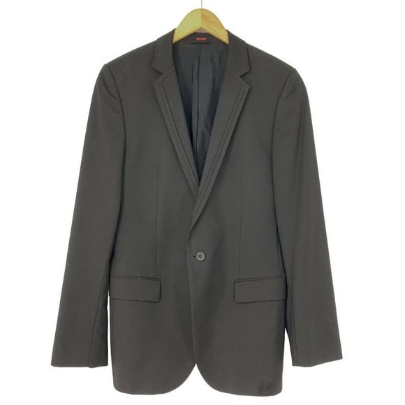 Mens Hugo Boss Dress Tux Jacket Coat Wool Jet Black Size 40L 3668 Formal Special - Picture 1 of 10